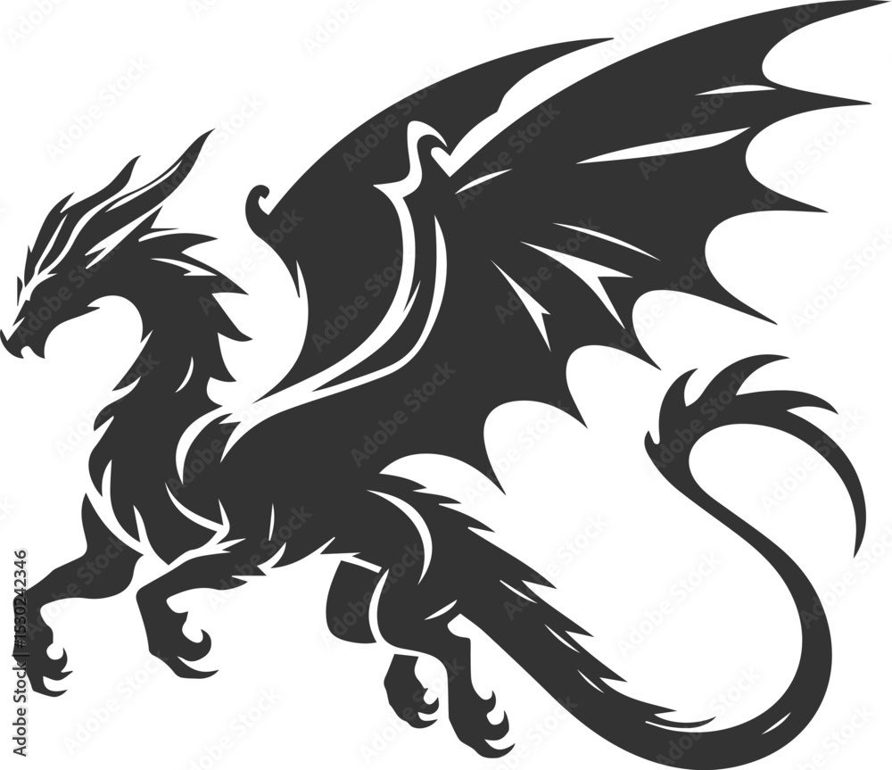 Fototapeta premium Vector drawing silhouette of a flying dragon illustration