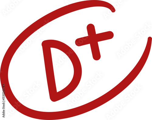Red D+ Grade: Passing but Barely, Hand-Marked in Oval.