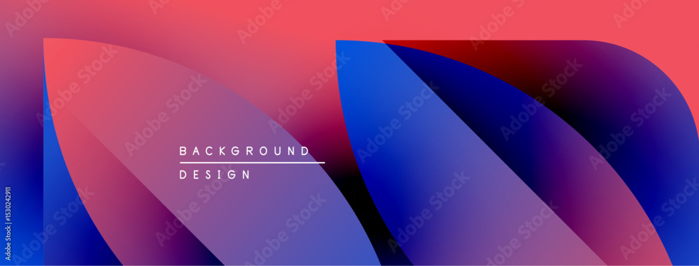 Fototapeta premium Abstract fluid shapes blend vibrant pinks, blues, purples. Gradient colors create dynamic background design. Minimalist text overlay present.