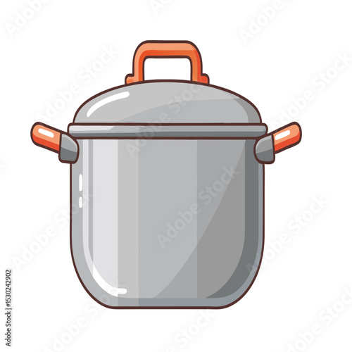 Flat illustration of a cartoon cooking pot with lid and orange colored handles vector