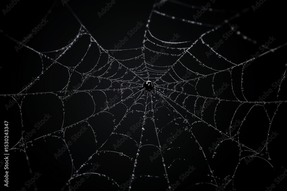 Fototapeta premium Spiderweb with dew drops close up