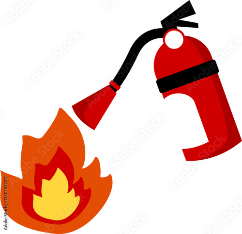 Cartoon Fire Extinguisher Spraying Fire, Prevention Vector Illustration