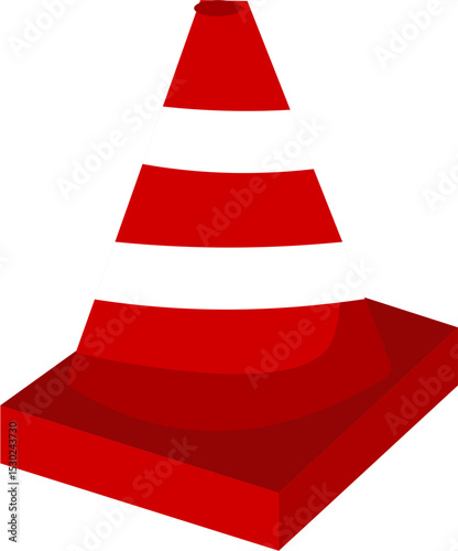 Red and White Striped Traffic Cone, Isolated Illustration