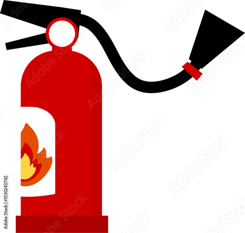 Red Fire Extinguisher Graphic with Flame Icon, Safety Equipment Illustration.
