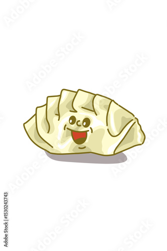 Cute doodle kawaii gyoza Japanese food with smile