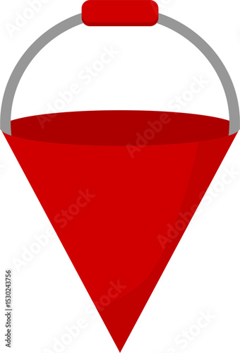 Red Conical Bucket, Gray Handle, Simple Illustration.