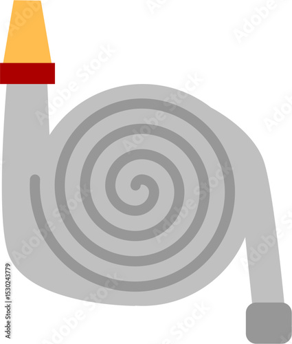 Coiled Fire Hose: Flat Vector Illustration, Gray and Yellow, Emergency Equipment.