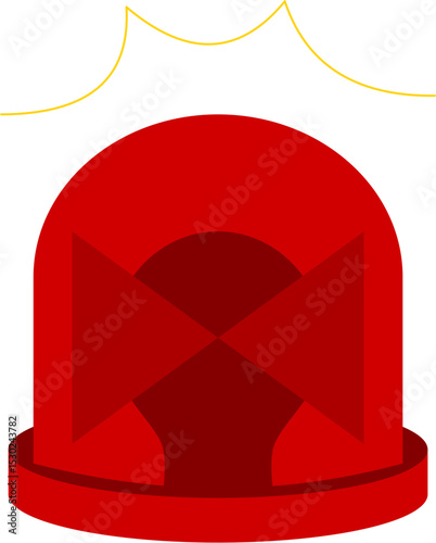 Flashing Red Dome: Emergency Alert Beacon with Golden Sparkles, Flat Design.