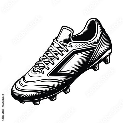 Monochrome Illustration of a Soccer Cleat with Laces and Studs