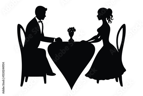 Silhouette bride and groom sitting on a sweetheart chair
