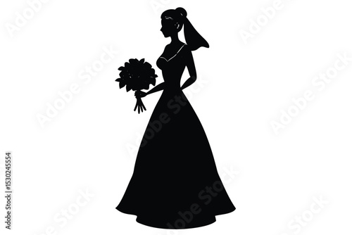 Elegant bride silhouette holding wedding bouquet