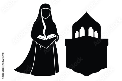 Silhouette of bride praying near the kaaba