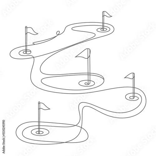 Continuous Line Drawing of a Golf Course with Multiple Holes
