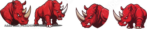 angry red rhino concept idea as game logo gaming gamer team e sport, vector illustration, isolated on transparent background