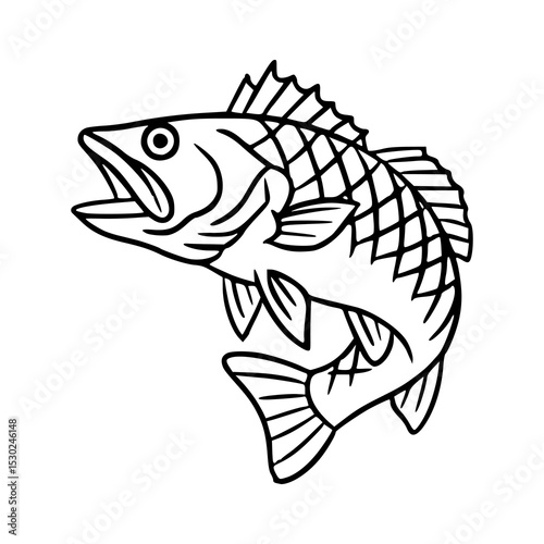 jumping bass fish outline