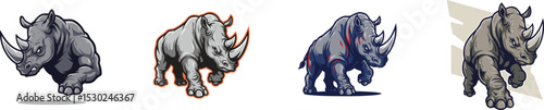 angry red rhino concept idea as game logo gaming gamer team e sport, vector illustration, isolated on transparent background