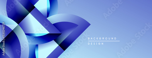 Abstract blue design features flowing shapes, gradients, modern aesthetic. Background suggests technology, innovation, dynamic movement.