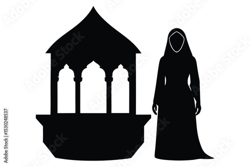 Silhouette of bride at zamzam well in mecca