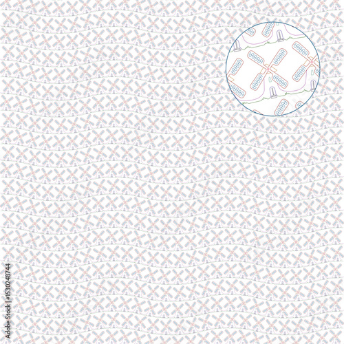 Decorative wavy vector guilloche background grid with mill pattern in 9 customizable colors