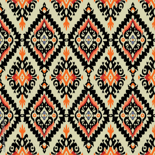 Tribal Ikat seamless damask pattern