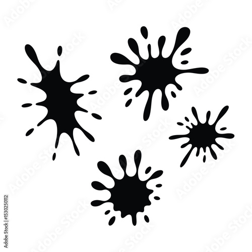 Four Black Ink Splatters on a White Background Isolated Vector