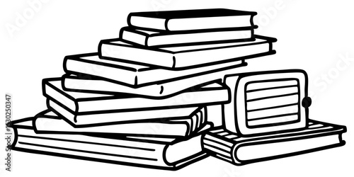 Stack of books and a notebook illustration