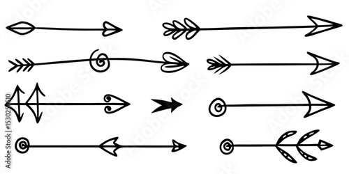 Hand drawn arrow set tribal boho style