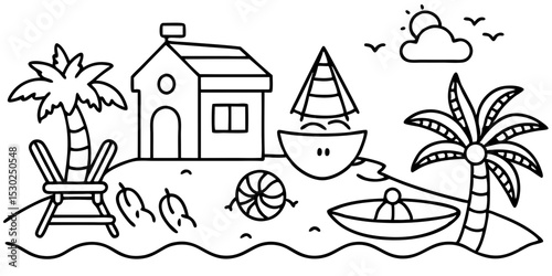 Cute beach house summer vacation illustration