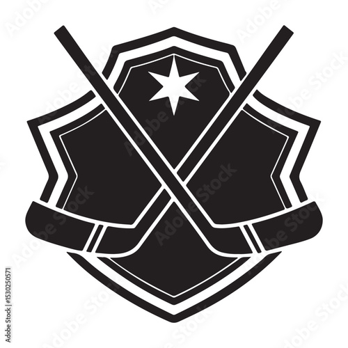 Ice Hockey club logo, poster. Vintage hockey emblem with crossed hockey cues. Logo template for team, club, tournament. Vector illustration