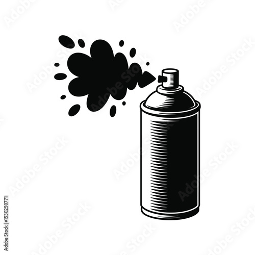 Black and White Spray Paint Can with Spraying Paint Illustration