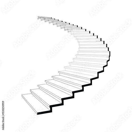 Abstract Spiral Staircase Illustration with Black and White Lines