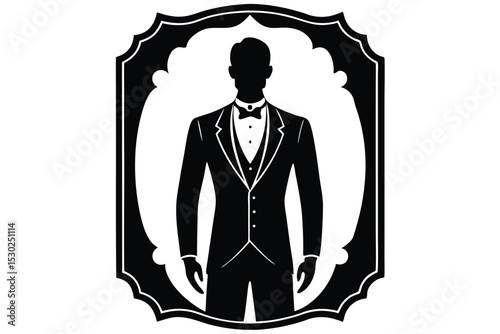 Vintage groom silhouette butler style illustration