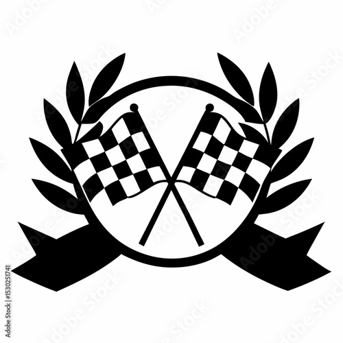 Racing championship emblem with checkered flags
