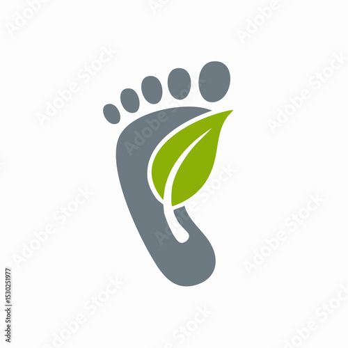 A grey footprint with a green leaf, symbolizing eco-friendly steps.