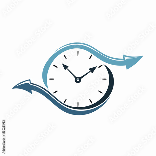A stylized clock graphic with arrows illustrating time's continuous flow.