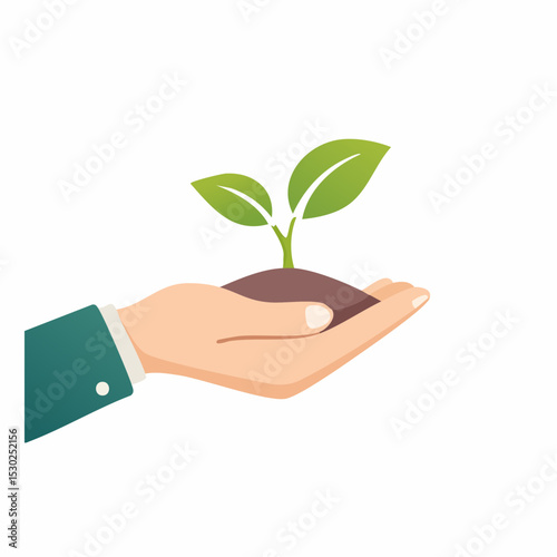 A hand gently cradles a small seedling, symbolizing growth, care, and nurturing.
