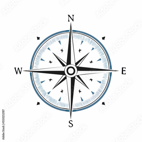 Classic compass rose design, navigational tool, direction, north, south, east, west.