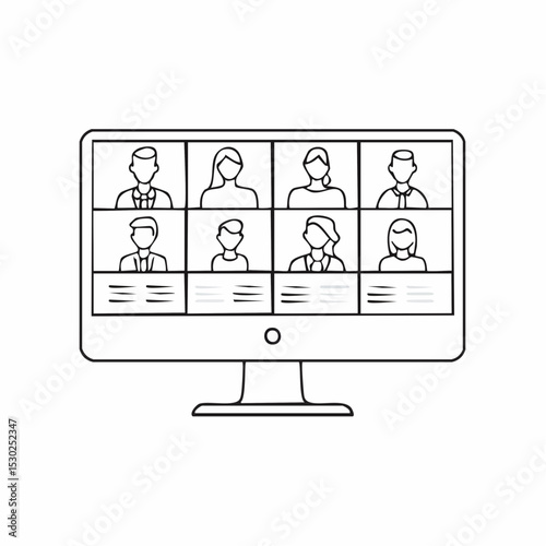 Computer screen displaying a video conference call with eight participants in a grid layout.