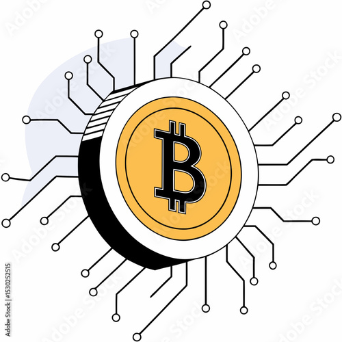 Illustration of a bitcoin coin with circuit board design
