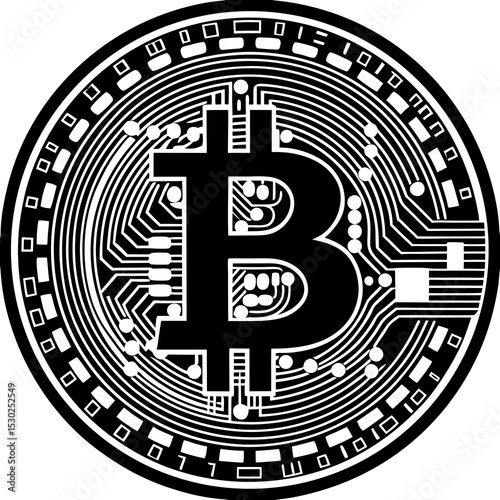Illustration of a bitcoin symbol with circuit details