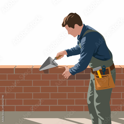 Construction Worker Laying Bricks