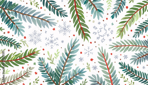 Winter branch pattern. Vector Christmas tree. Crayon pine plant seamless. White black hand drawn mistletoe, fir pine, holly branch, Christmas tree pattern. christmas, brush, holly, ink, ornament,