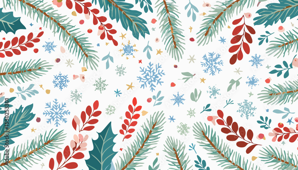 Winter branch pattern. Vector Christmas tree. Crayon pine plant seamless. White black hand drawn mistletoe, fir pine, holly branch, Christmas tree pattern. christmas, brush, holly, ink, ornament,