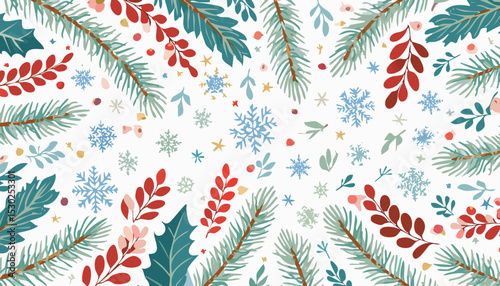 Winter branch pattern. Vector Christmas tree. Crayon pine plant seamless. White black hand drawn mistletoe, fir pine, holly branch, Christmas tree pattern. christmas, brush, holly, ink, ornament,