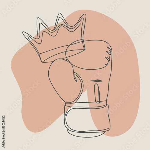 Line art of a boxing glove with a crown on a peach blob