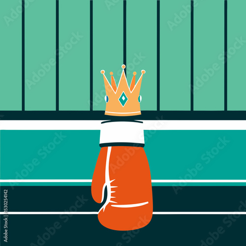 Boxing glove crowned in ring with green and teal colors