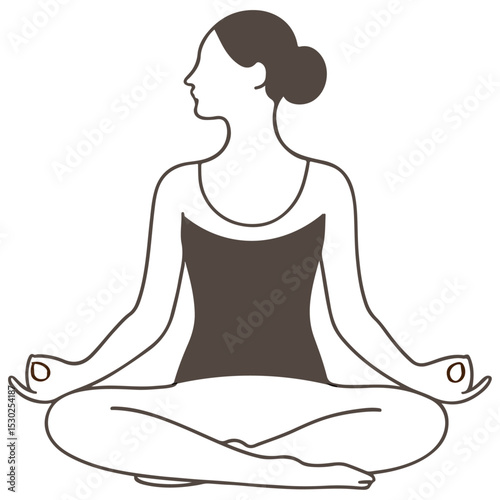 Abstract One Line Drawing of Person Meditating in Nature – Vector Sketch