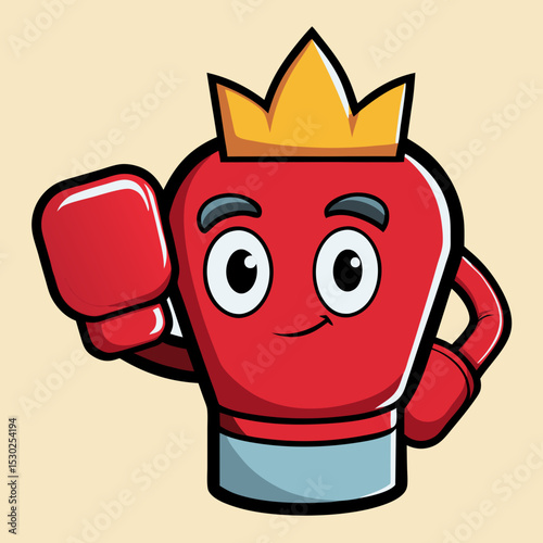Cartoon boxing glove character wearing a golden crown
