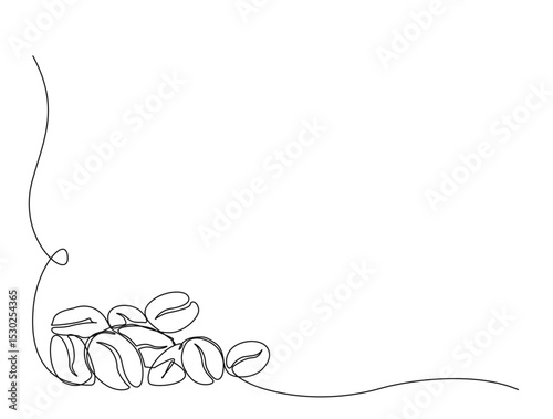Coffee beans in single line draw illustration. Continuous one line drawing of coffee beans border. Editable stroke.