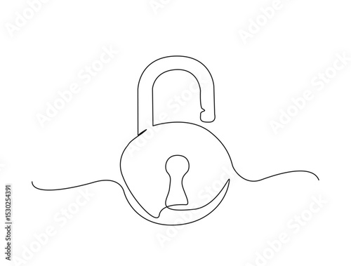 padlock in single line draw illustration. Continuous one line drawing of retro padlock. Editable stroke.
